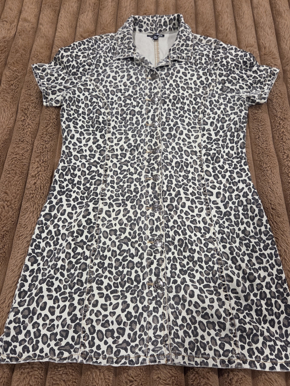 Fashion Nova Womens Denim Leopard Print Button Up Dress Size XL